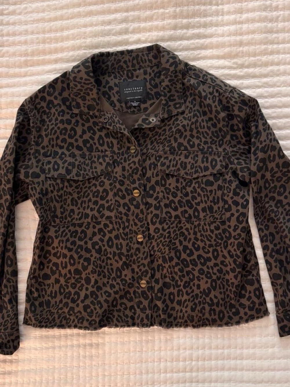 Sanctuary brown and black leopard print button up utility shirt jacket- Size M
